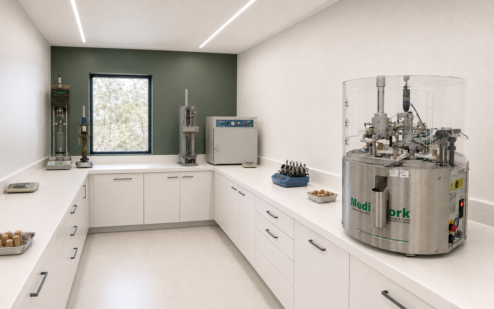Laboratório moderno da Corkap com equipamentos para ensaios de qualidade em rolhas de cortiça