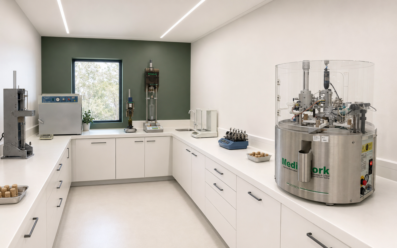 Laboratório moderno da Corkap com equipamentos para ensaios de qualidade em rolhas de cortiça
